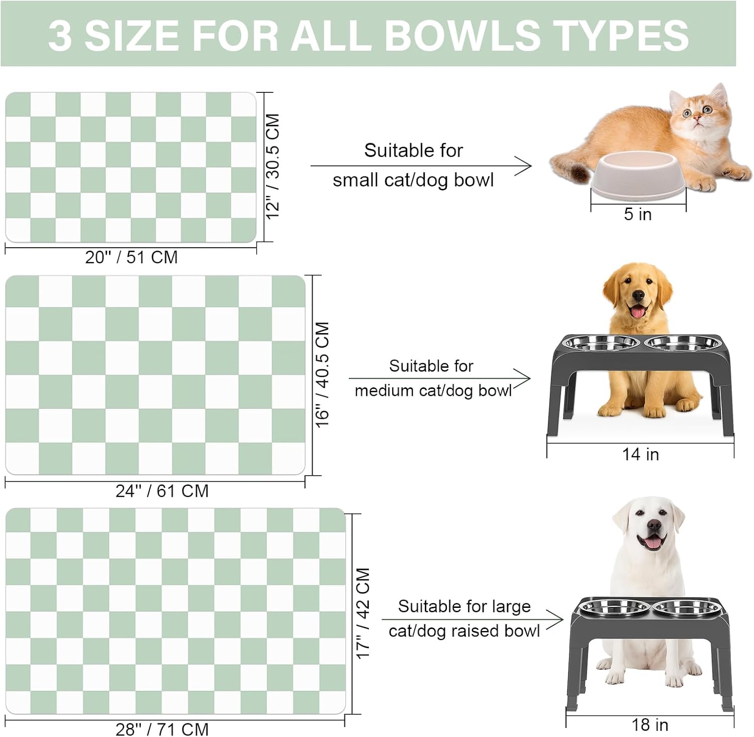 Detalle de BLESWIN Dog Food Mat (51 x 30.5cm) – non-slip checkered placemat for messy eaters