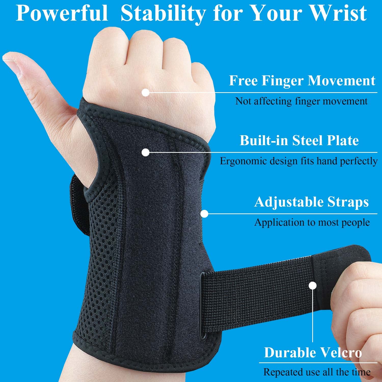 Detalle 2 de Tianhengyi Wrist Brace for Carpal Tunnel, Right Hand, L/XL, Black