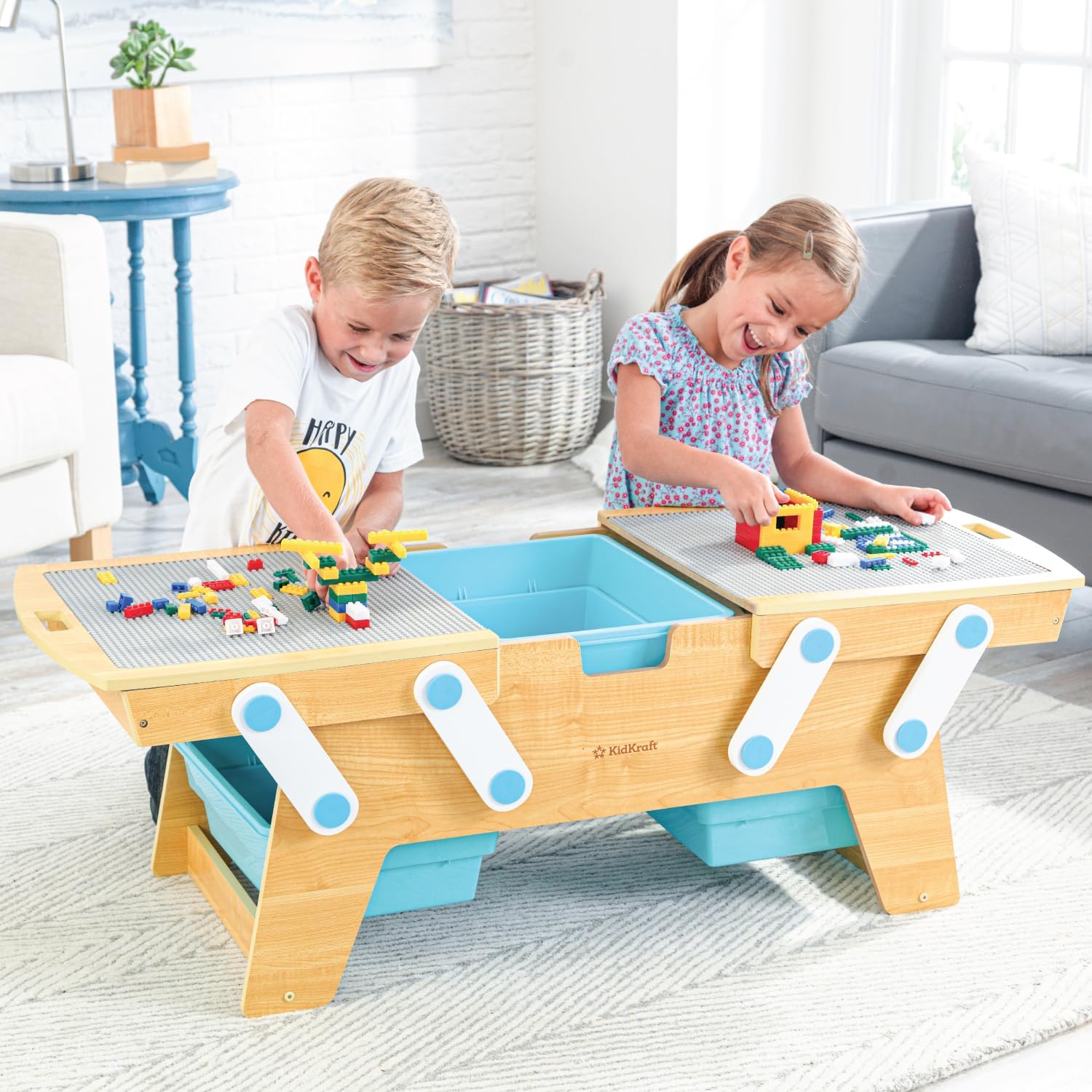 Detalle 2 de KidKraft 17512 Building Bricks Play N Store Wooden Table with 200+ Bricks
