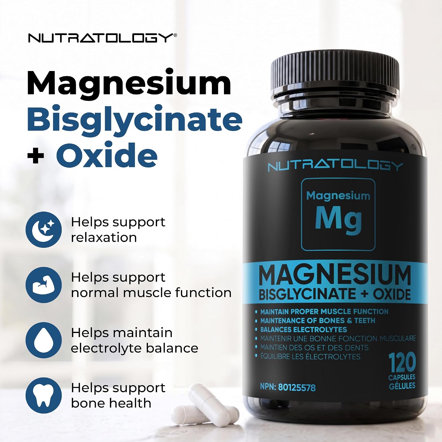 Detalle de Nutratology Magnesium Bisglycinate + Oxide Capsules, 250 mg, 120 Count