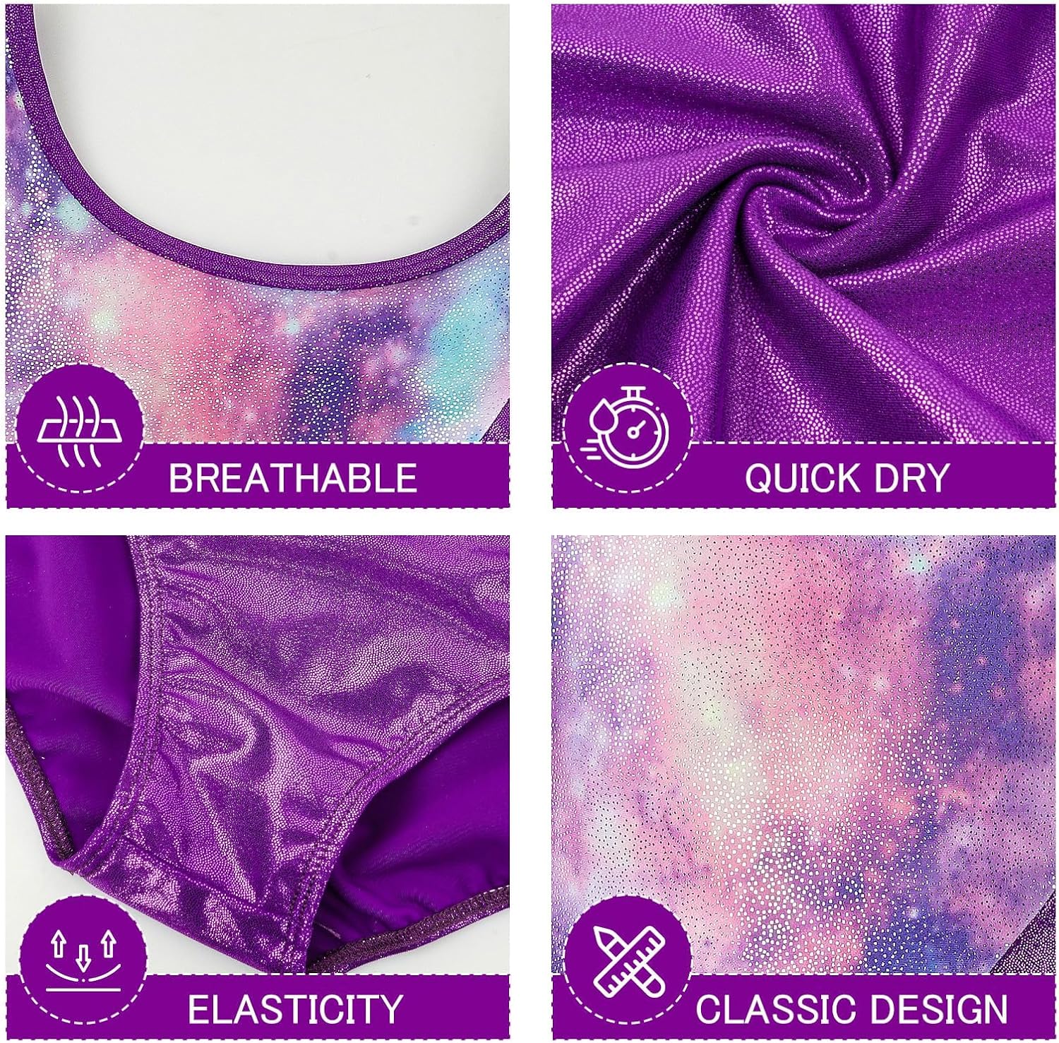 Thumbnail 3 de Gogokids Girls Three-Piece Gymnastics Leotards Set (Long Sleeve, Shorts & Hairband) with Gradient Sequin Design