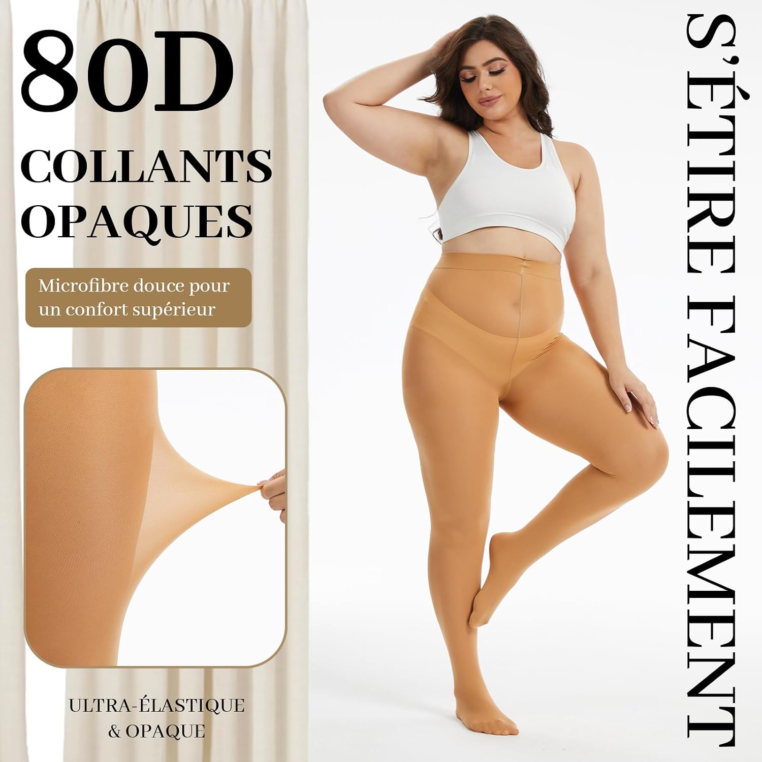 Detalle de LOFIR Collant Femme 80 Deniers, taille haute XL ⚙