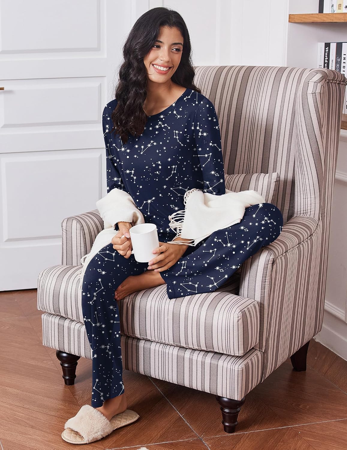 Detalle de Ekouaer Women's Pajama Set in Knit Fabric