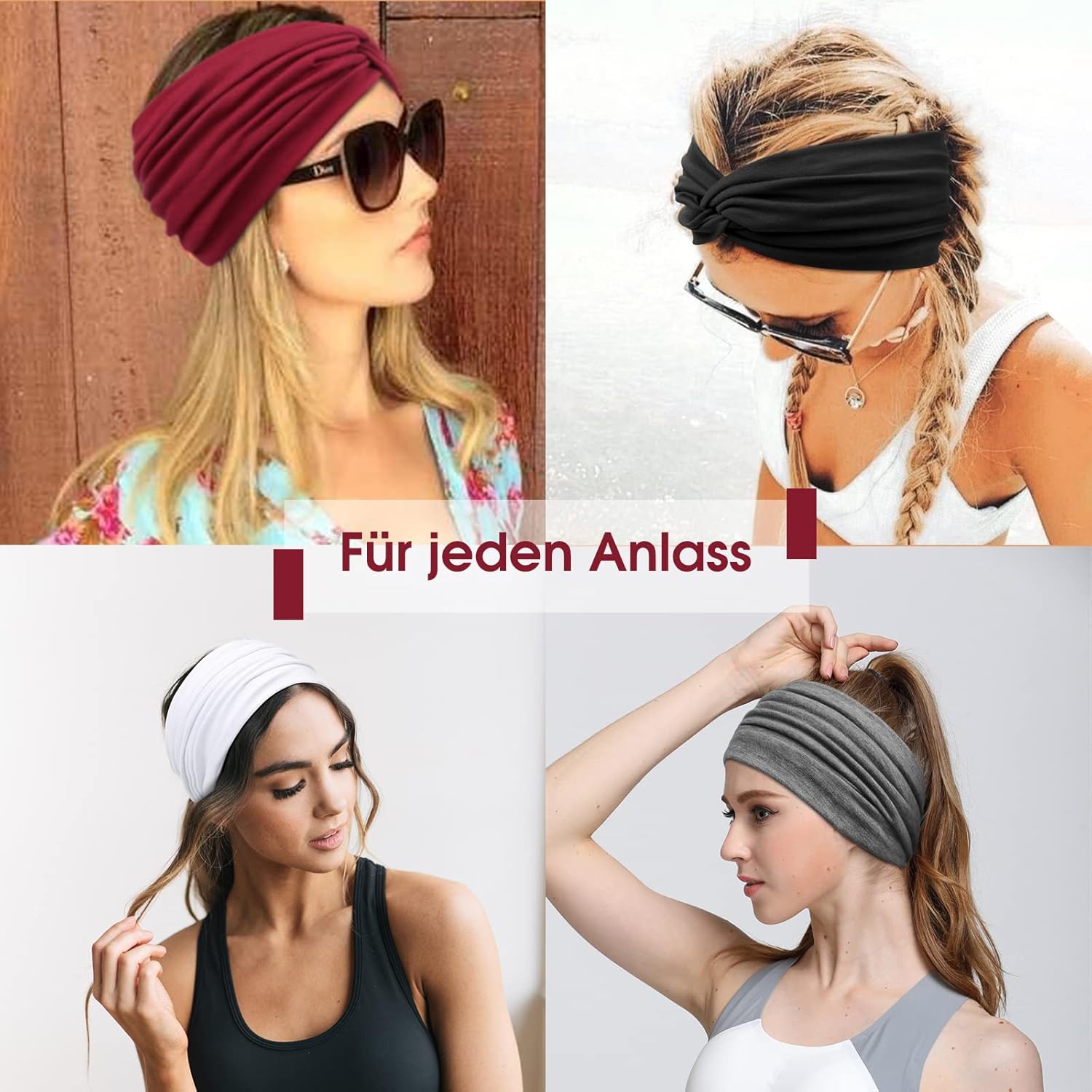 Thumbnail 6 de Haarband Damen Boho Stirnbänder – 4er-Set aus weichem Polyester, breites Turban-Stirnband (14×25 cm) – elastisch, bequem und vielseitig