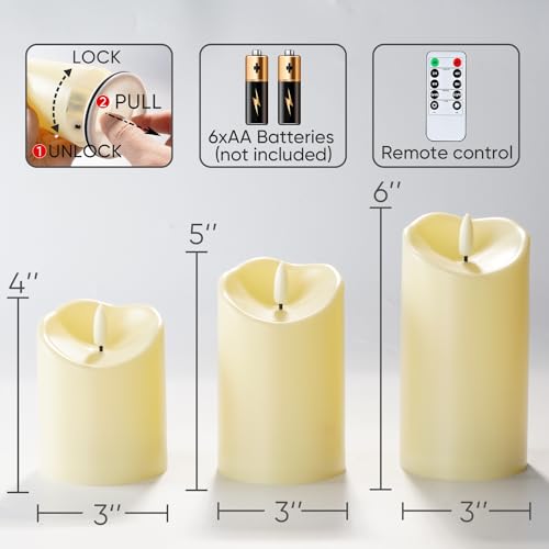 Detalle de Homemory Outdoor-LED-Kerzen, 3er-Set mit Fernbedienung und Timer