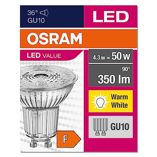 Detalle 2 de Osram LED Star Value PAR16 GU10 36° Reflektor-Lampe, 4,3 W, 2700 K, Glas, 10er-Pack (Energieklasse F)