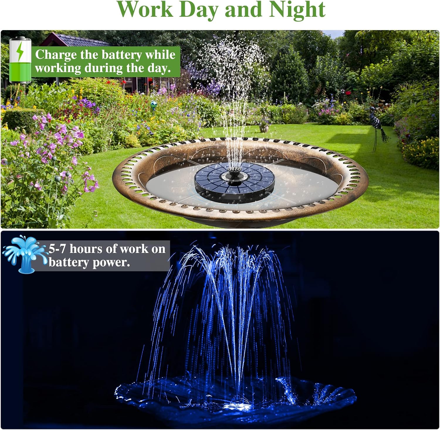 Thumbnail 1 de AISITIN LED Solar Springbrunnen (5,5 W) – bunter Solar-Fontänenaufsatz mit LED und 7 Sprühdüsen