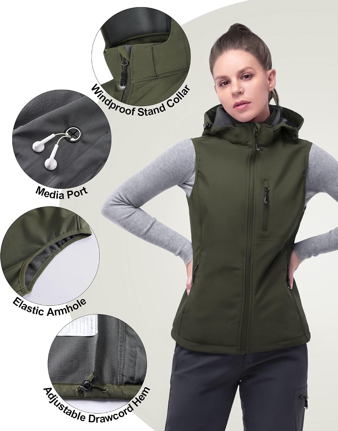 Detalle de 33,000ft Damen Softshell-Weste mit abnehmbarer Kapuze – wasserdicht, winddicht, mit Fleece-Futter und 5 Taschen