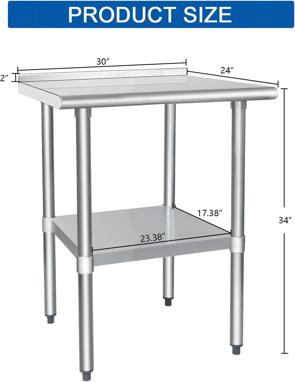 Thumbnail 1 de HARDURA Stainless Steel Prep & Work Table 24 x 30 Inches with Undershelf and 2" Backsplash (NSF)
