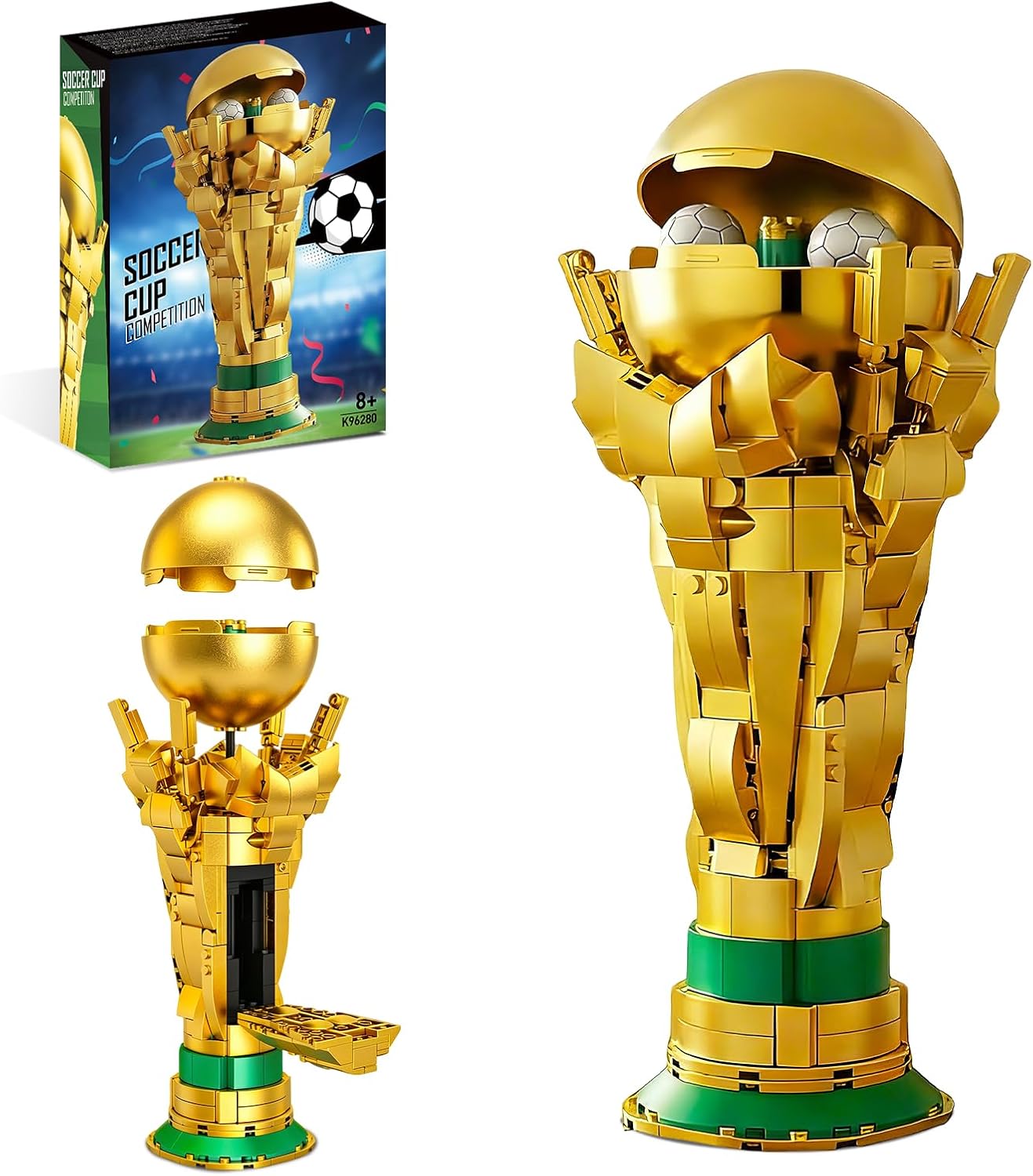 Detalle de Kit di Montaggio del Trofeo da Calcio per Bambini – Modello STEM, Trofeo d'Oro con Sfera Apribile e Palloni Nascosti (26,5 cm)