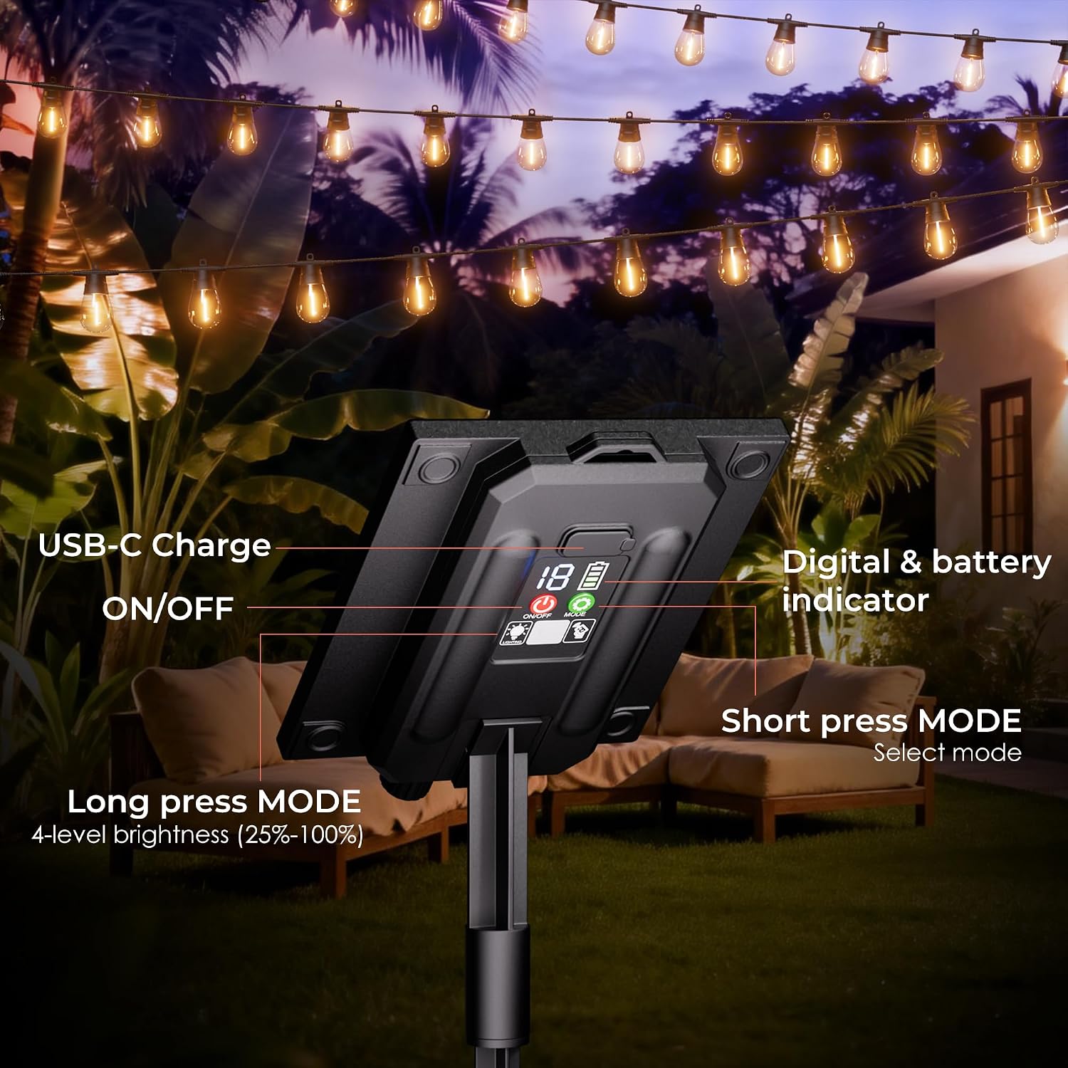 Detalle 2 de Quntis solar string lights, 54 ft