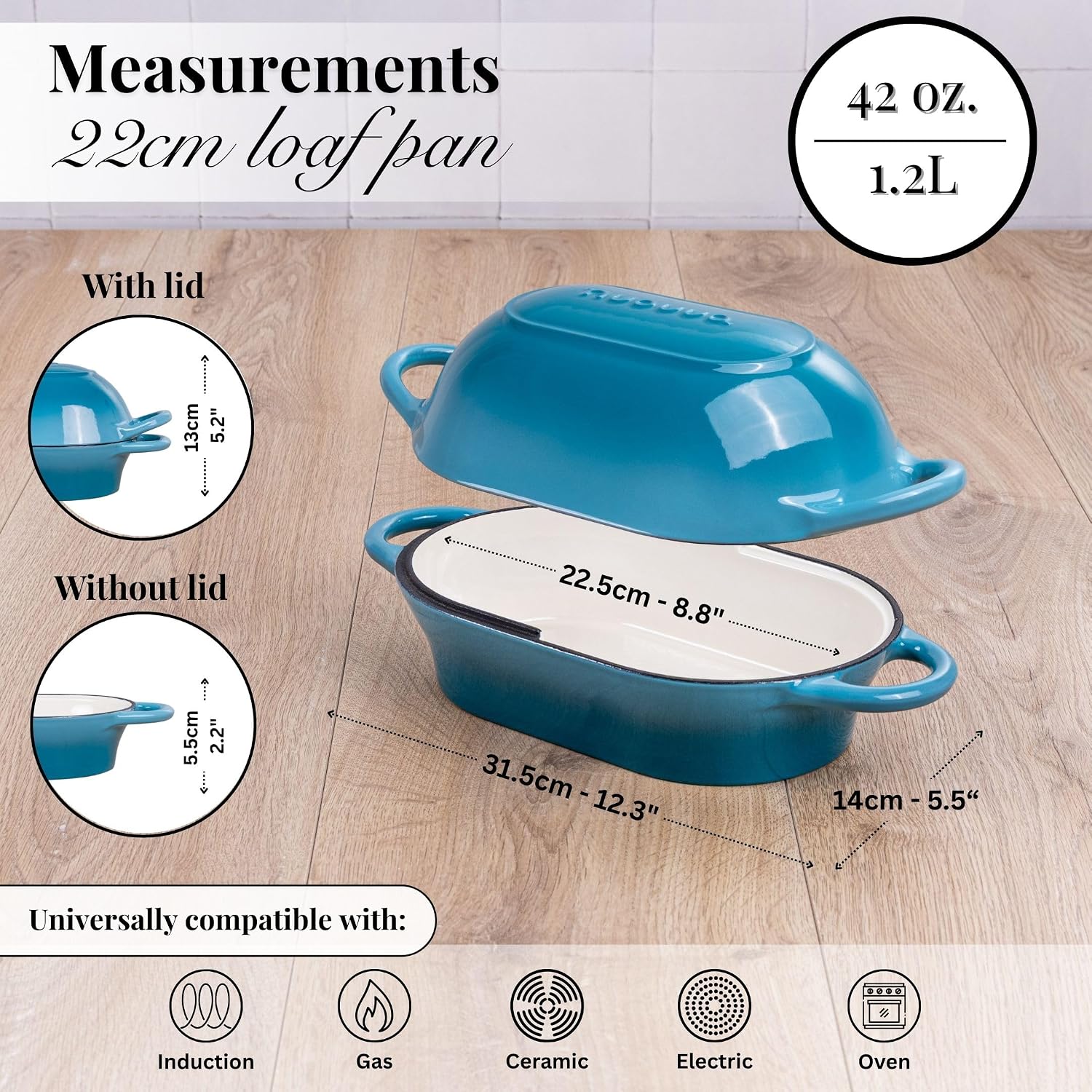 Detalle de Nuovva Enamelled Cast Iron Sourdough Dutch Oven – Rectangular Bread Loaf Pot, Light Blue