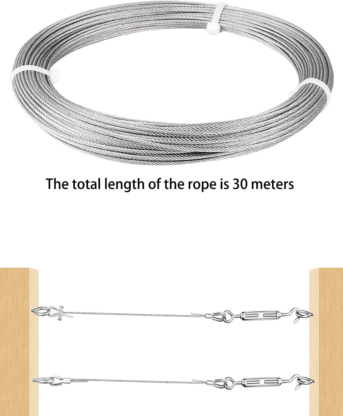 Thumbnail 1 de Abimars 304 Stainless Steel Garden Wire Rope Kit for Climbing Plants, 30m 1.5mm (7x7) with Thimbles & Crimps