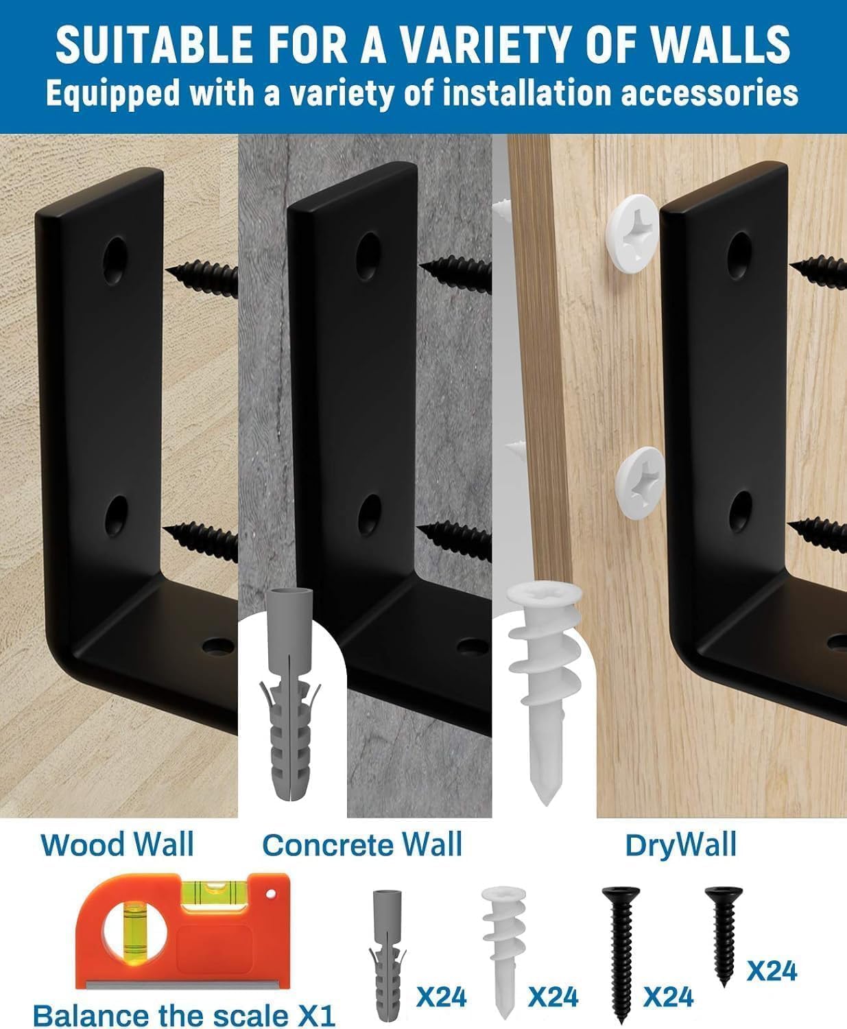 Detalle de LEOPO 1125-12 Shelf Brackets, 12-Pack Black 1/5-Inch J-Style Supports
