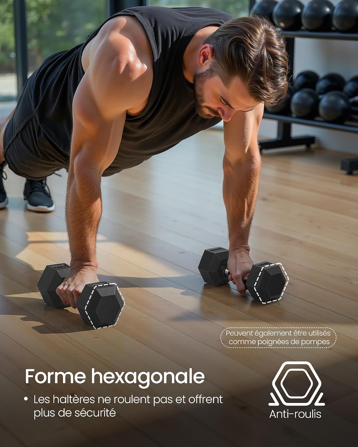 Detalle de SONGMICS Ensemble de 2 haltères hexagonaux pour musculation 🏋