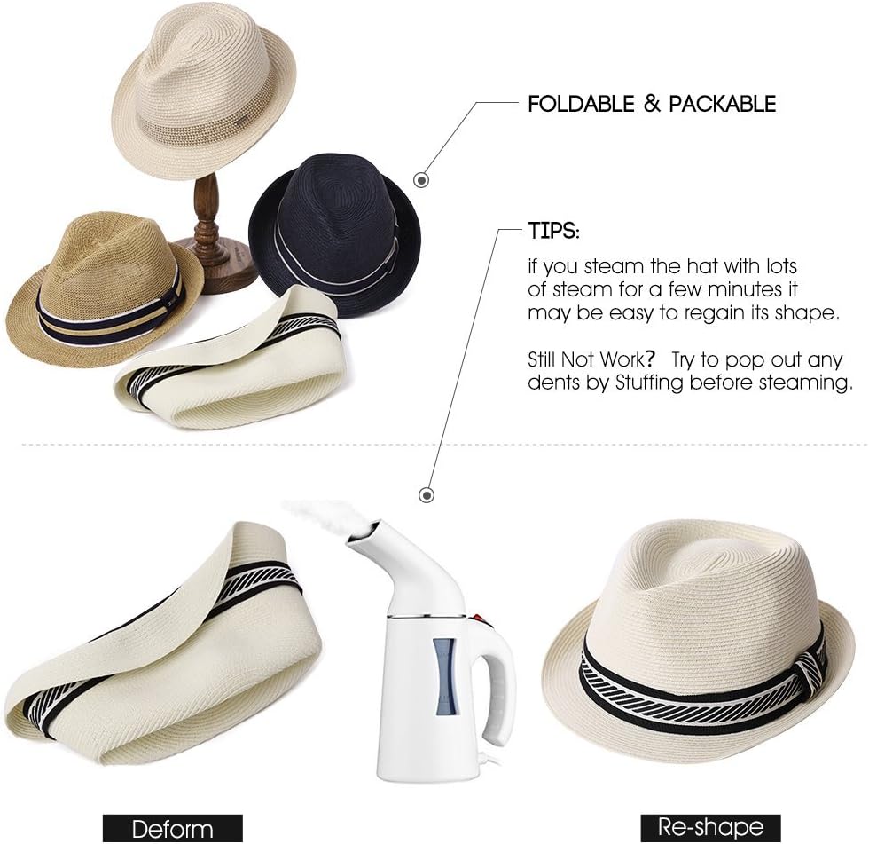 Detalle de Comhats Oversize XL–XXL Mens Summer Straw Fedora Sun Hat (Panama Derby, Packable)