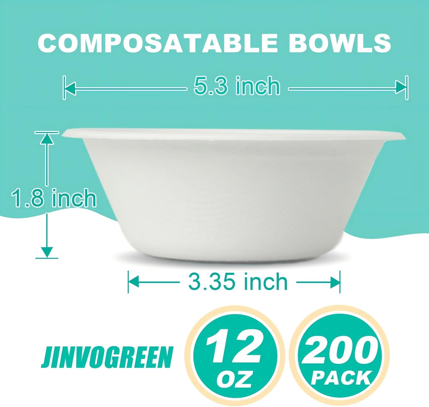 Thumbnail 1 de JINVOGREEN 12 oz Disposable Compostable Bagasse Bowls (200 Count)