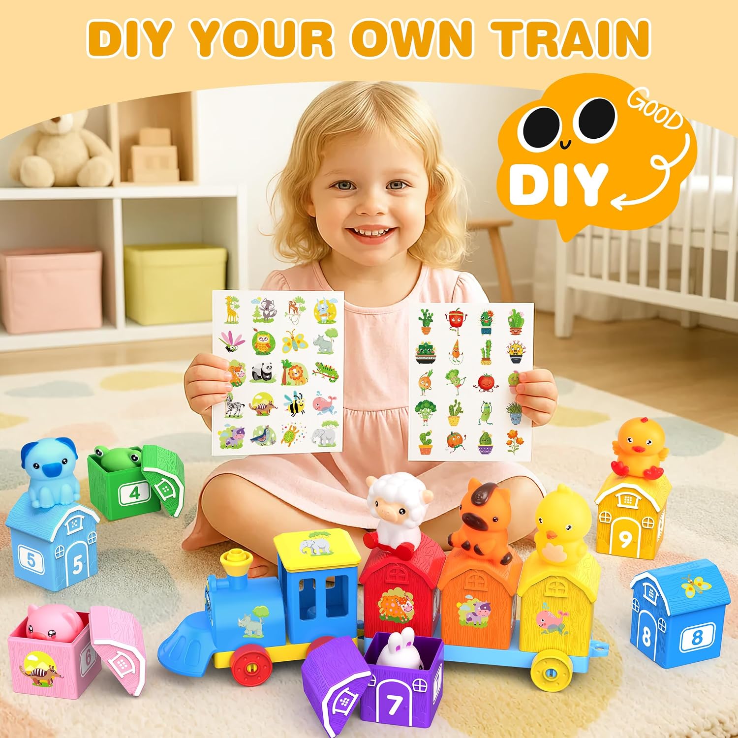 Thumbnail 6 de GooMags Montessori Animal Train Set with 9 Numbered Barns and 10 Finger Puppets