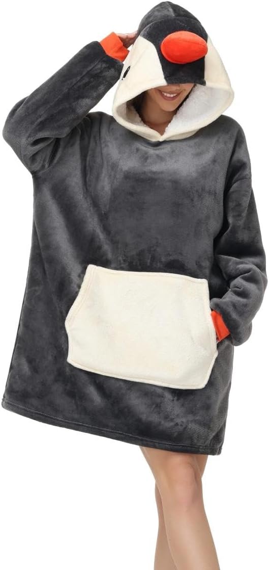 Detalle de Chuangminghangqi Unisex Kuscheldecke als Hoodie mit Ärmeln und Kapuze – oversized Tier-Design