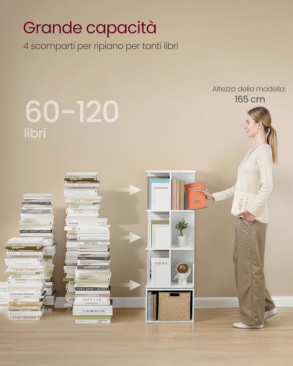 Thumbnail 4 de VASAGLE CUSTOS Collezione Libreria Scaffale Girevole a 360° 4 Ripiani, Bianco Nuvola LBC471WB01