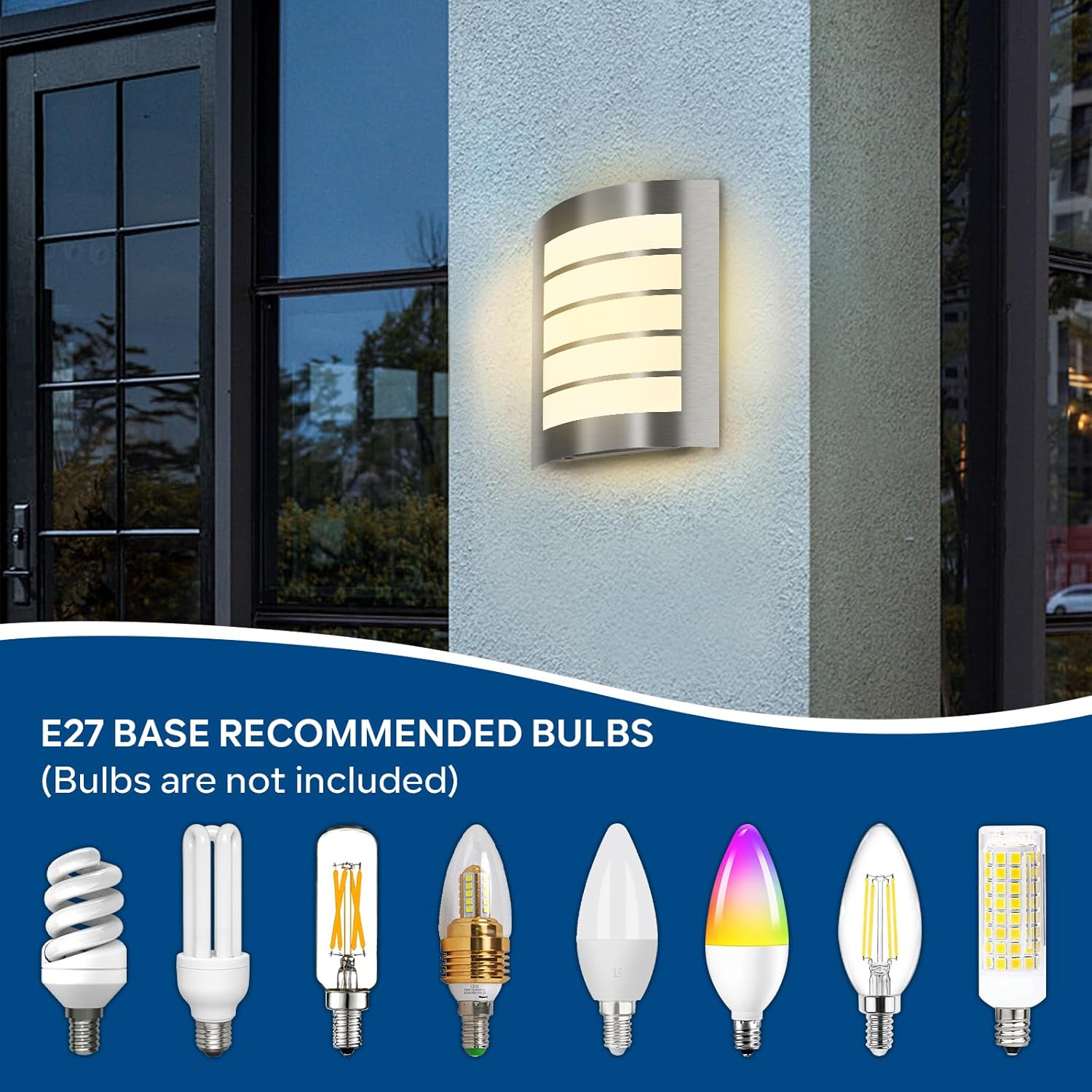 Thumbnail 6 de Kerry PIR Outdoor Wall Light (IP44) with Curved Stainless Steel Security Sensor – E27 Bulb Excl.