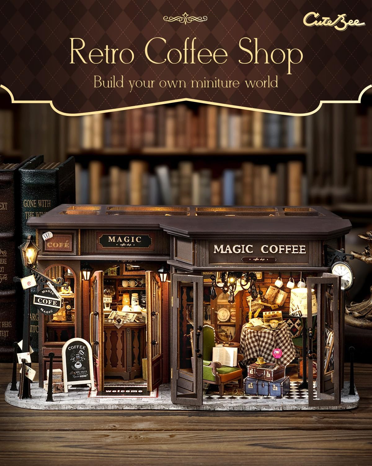 Thumbnail 1 de CUTEBEE – Kit de maison de poupée à monter soi‑même, café rétro en bois 3D