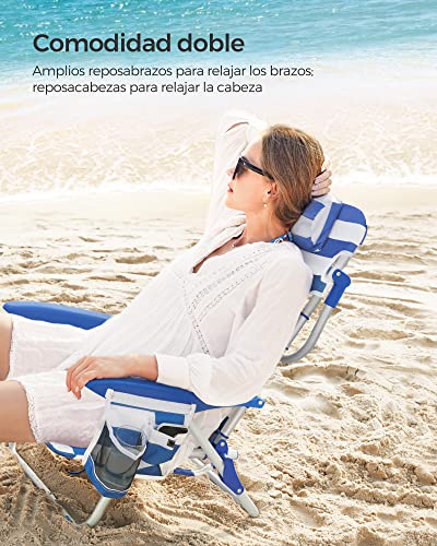 Thumbnail 3 de SONGMICS GCB62BU: Silla de playa plegable con respaldo ajustable y accesorios