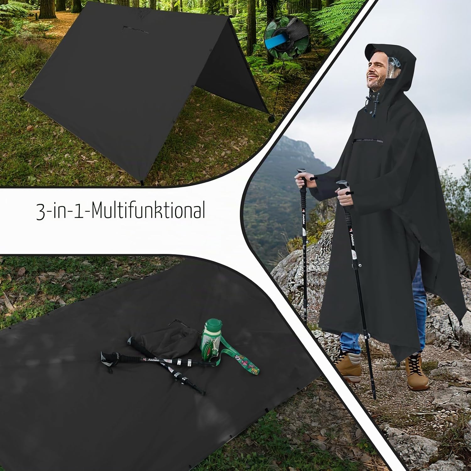 Detalle de Andake Regenponcho Wasserdicht Unisex – vielseitiger Regenschutz für Camping, Wandern und Alltag