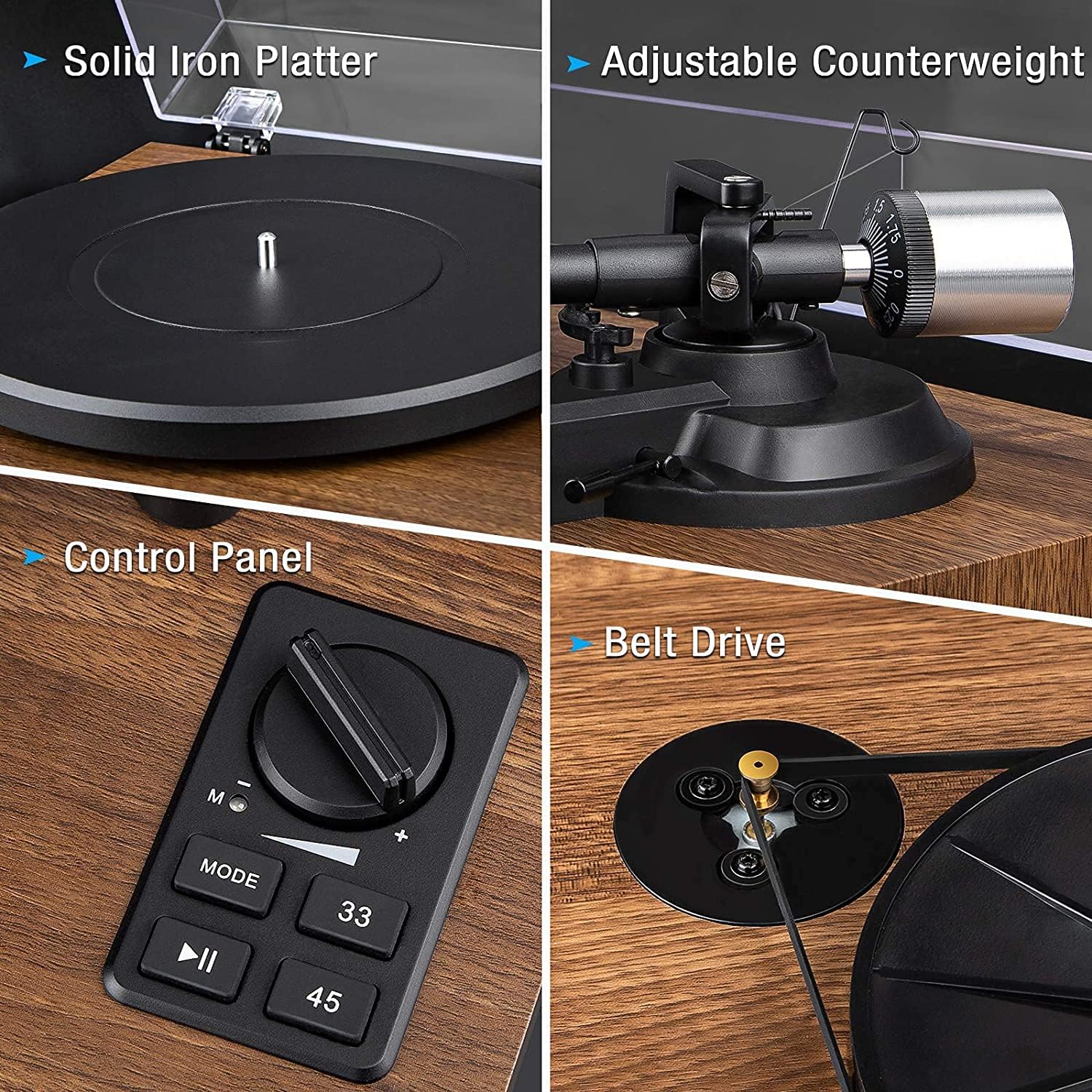 Detalle de 1 BY ONE 471NA-0010 Wireless Turntable with 36 W Speakers, Natural Wood