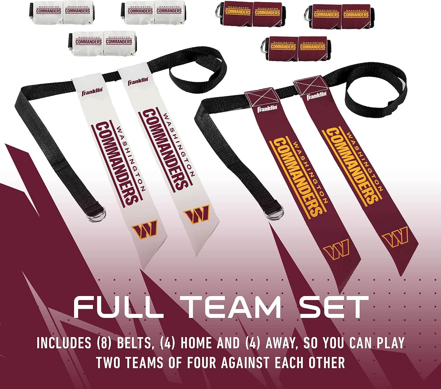 Detalle de Franklin Sports NFL Team Flag Football Sets (Belts + Flags) — Washington Commanders Edition