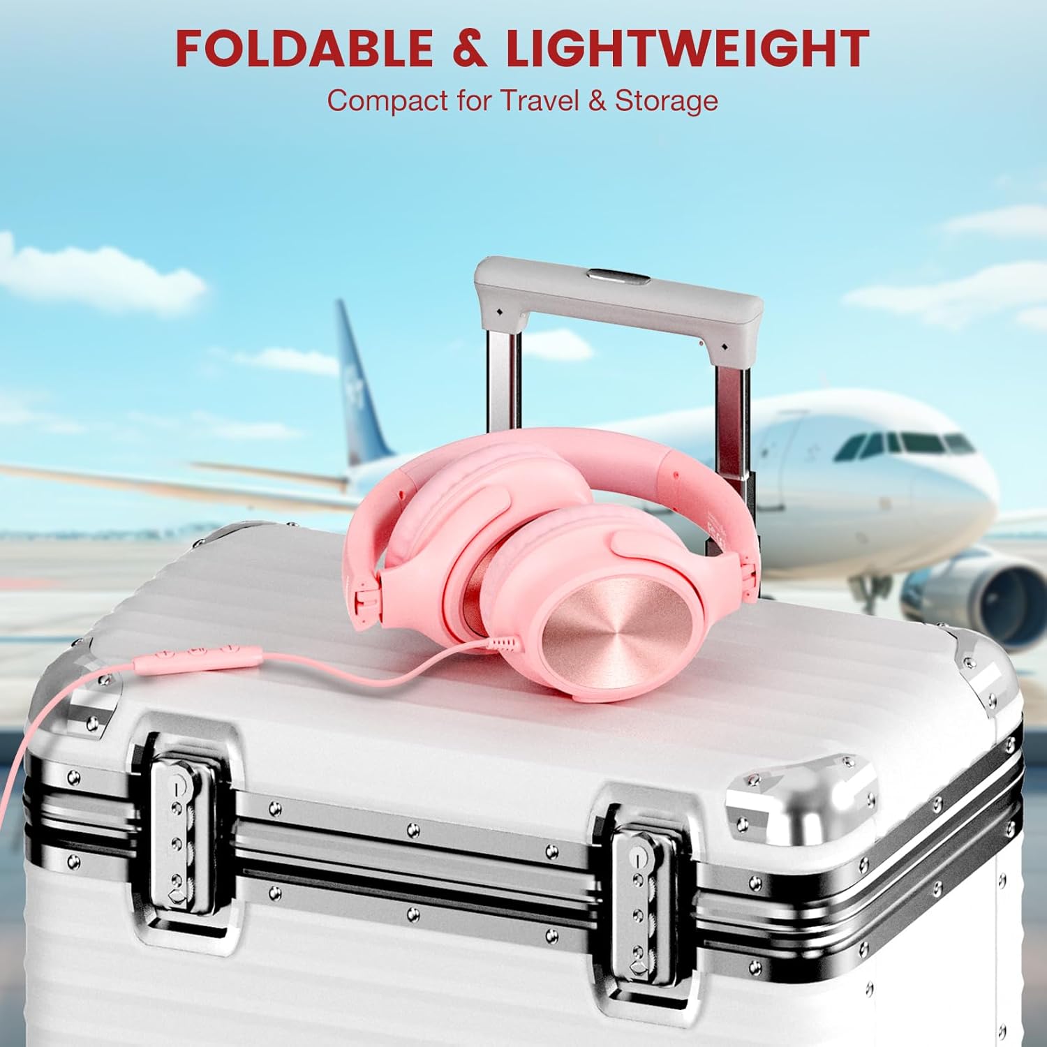 Thumbnail 5 de Cowyawn USB-C-kabelgebundene Over-Ear-Kopfhörer mit Mikrofon, Lautstärkeregler und Faltdesign (rosa)