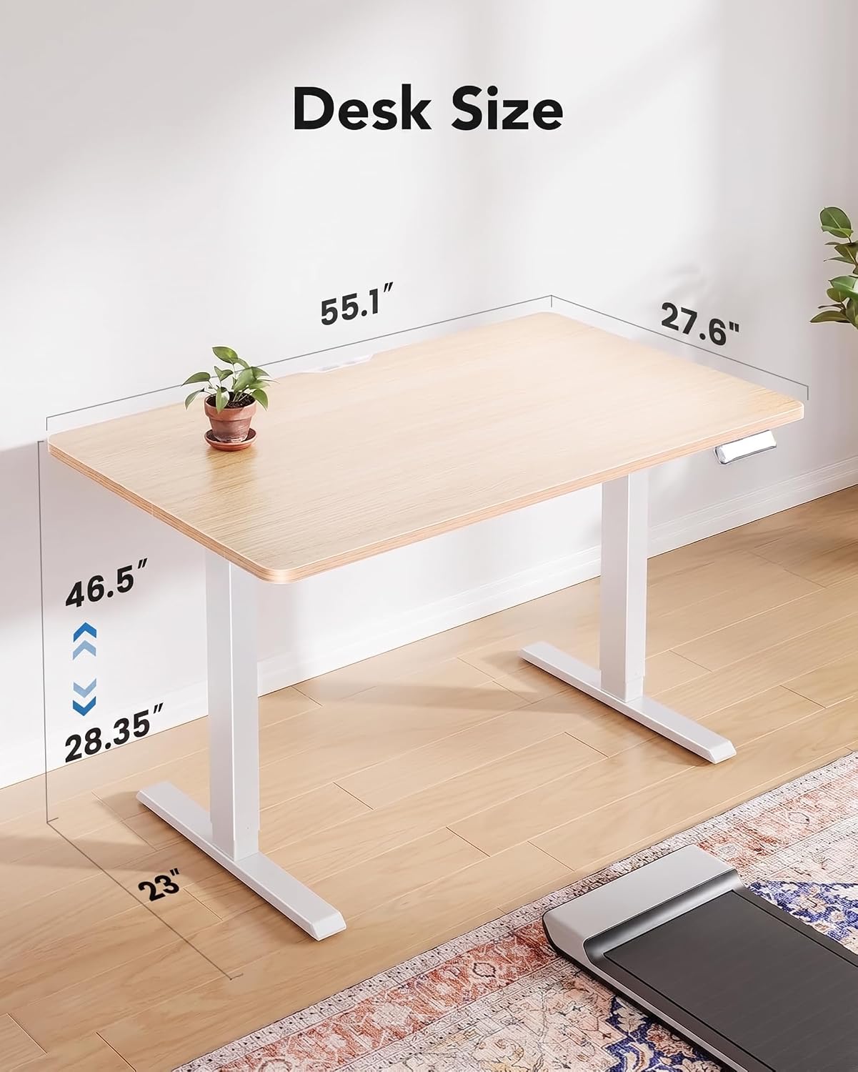 Detalle de HUANUO MSESD202N-140A-US Electric Standing Desk, 55 x 27 Inch, Light Walnut