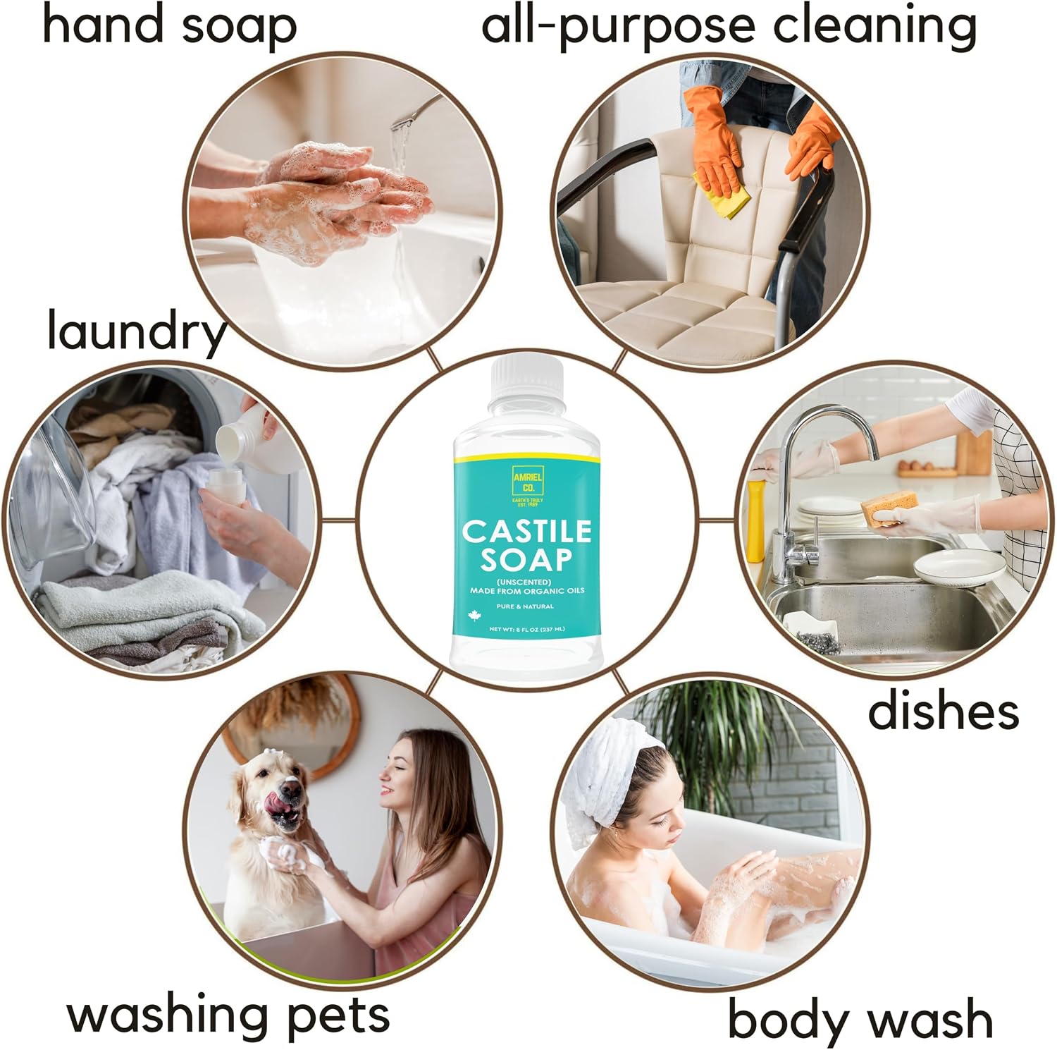 Detalle de Amriel Co Castile Soap, Unscented Organic Oil Cleanser for Skin and Home