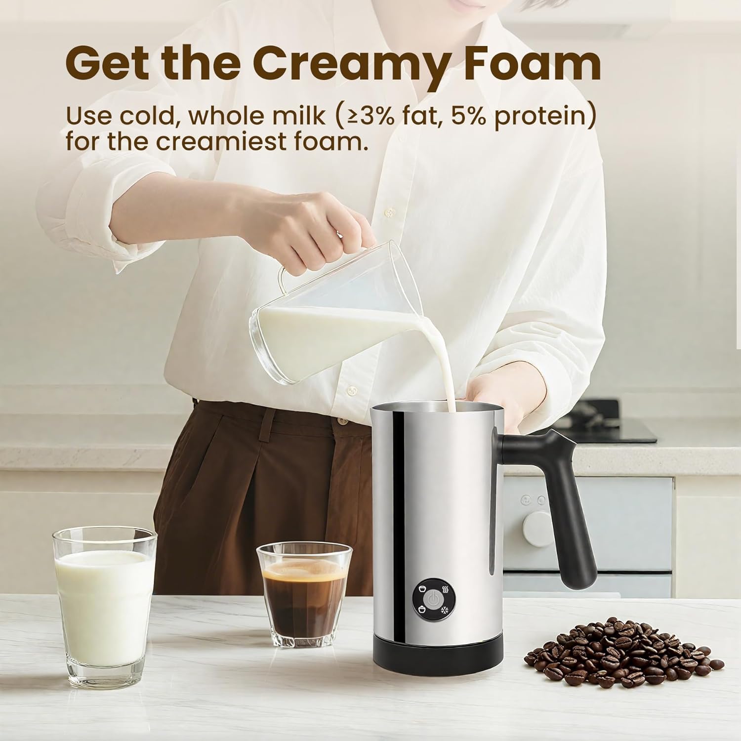 Thumbnail 3 de 10.6oz 4-in-1 Electric Milk Frother & Steamer (Hot/Cold Foam Maker) with Ceramic Lining