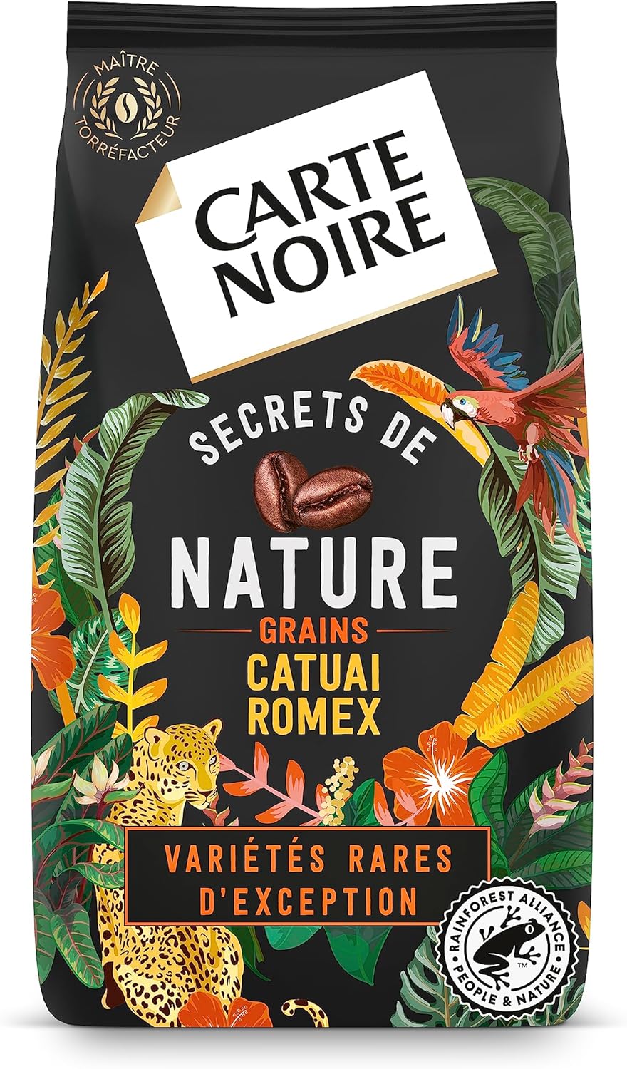 Detalle de CARTE NOIRE Secrets de Nature – Café en grains Catuai Romex, Rainforest Alliance, paquet 1 kg