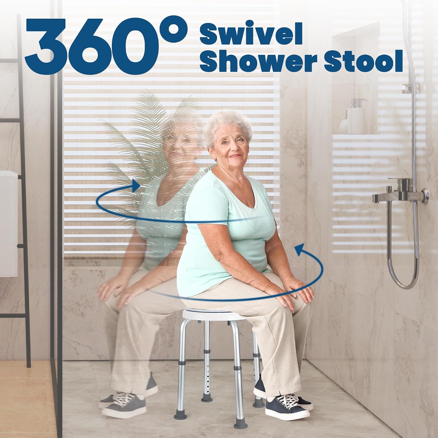 Detalle de Careboda DR3110 Swivel Shower Chair with Grab Bar, 360° Seat, Adjustable Height