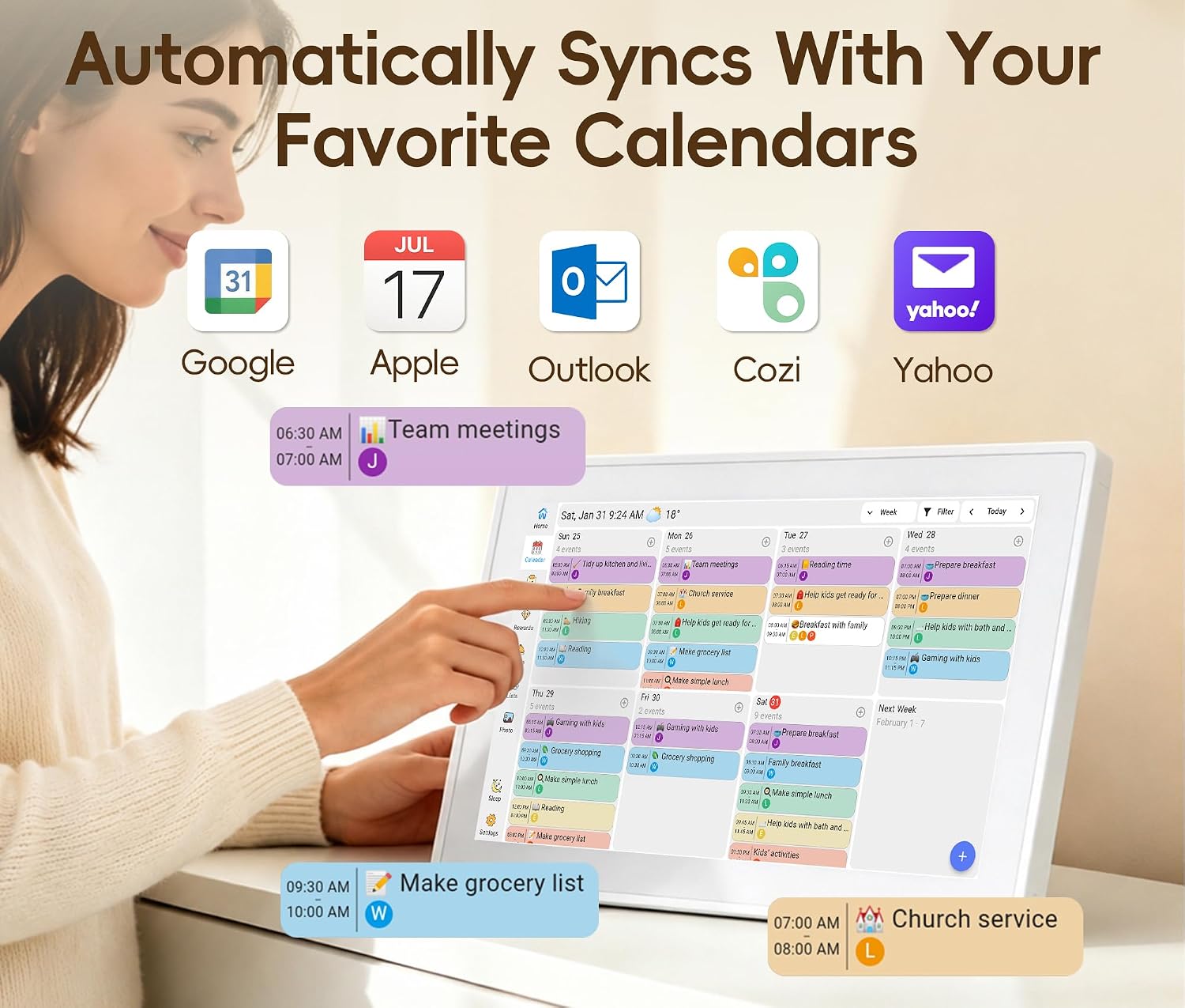 Detalle de Nexrary 10.1-Inch Smart Family Digital Calendar and Chore Chart