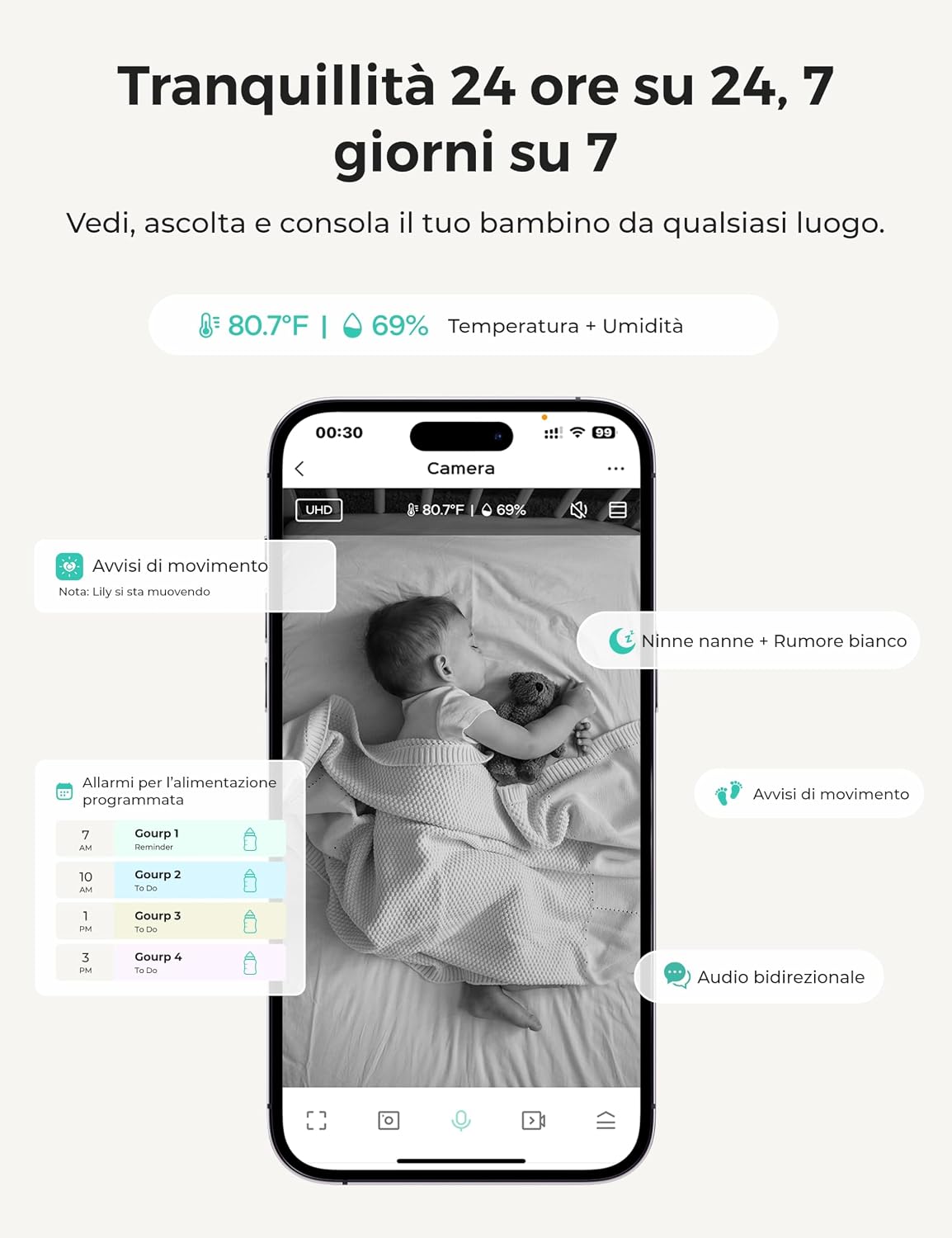 Thumbnail 2 de Dr.Care VistaView Lite: Monitor video baby wireless dual mode con fotocamere 1080P e schermo 4