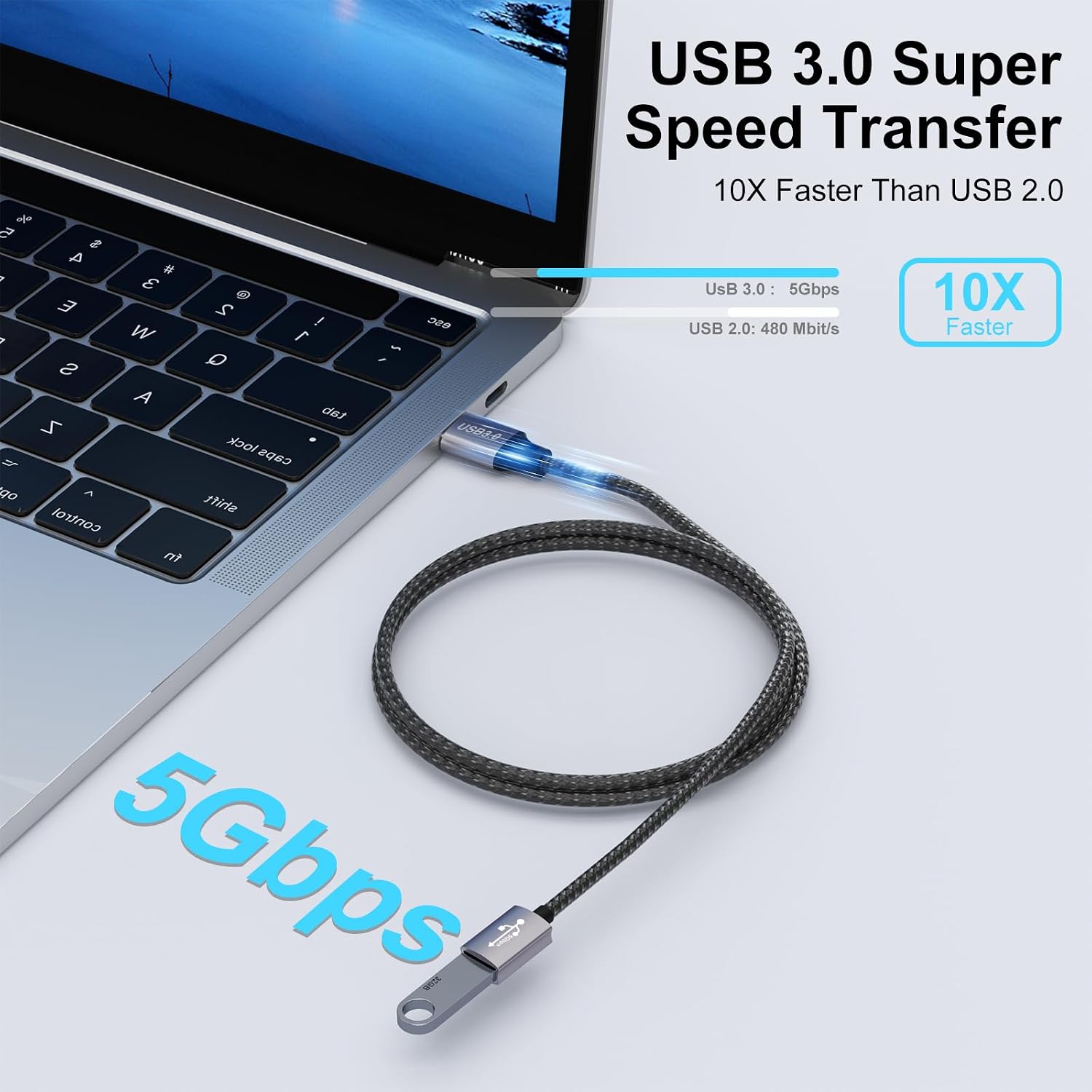Detalle de lalasis USB 3.0 Extension Cable (5m) 5Gbps, USB-A to USB-A for USB sticks, printers, hubs and PS5/PS4