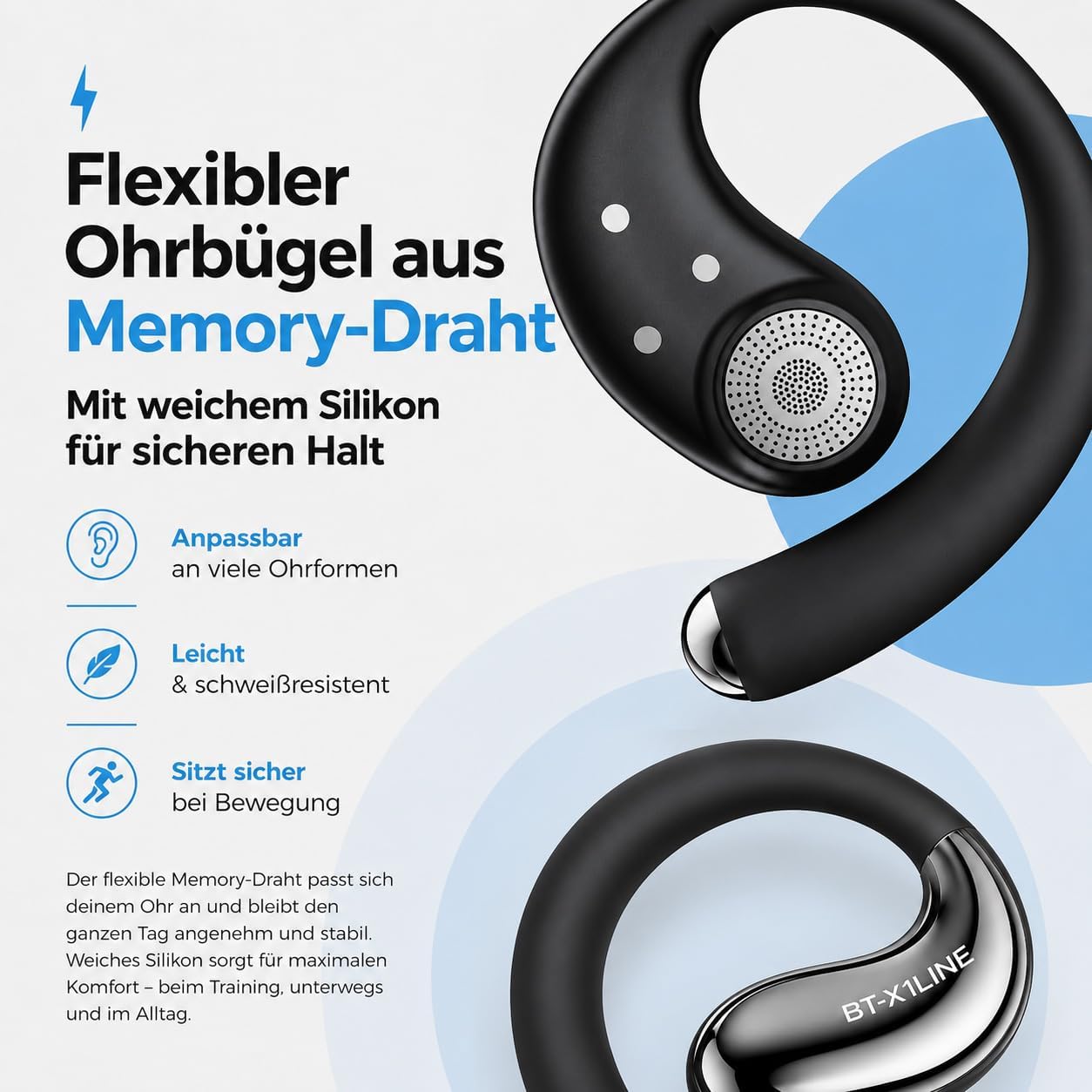 Thumbnail 6 de Micool Open-Ear Kopfhörer Bluetooth 6.0 – Clip-On Open-Ear, 36 Stunden Akku, Geräuschreduzierung, sportlich & komfortabel