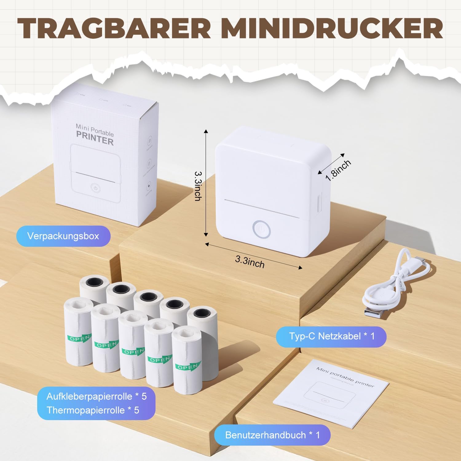 Thumbnail 6 de PRAOAHEI Mini Drucker 10 Rollen đš