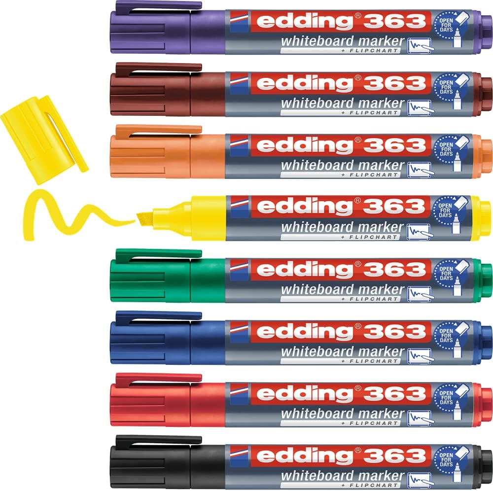 Detalle de edding 363 Marqueur pour tableaux blancs multi-couleur (étui de 8) à pointe biseautée