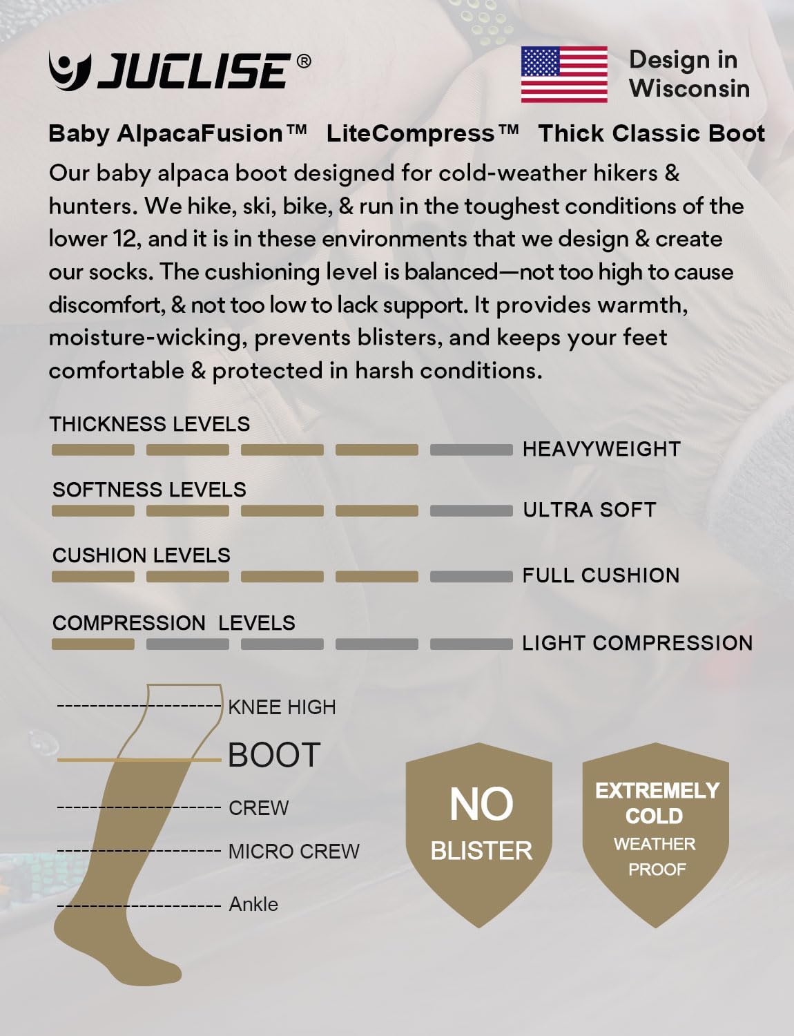 Detalle 2 de Juclise Alpaca Wool Thermal Boot Socks, Heavyweight Winter Warmth