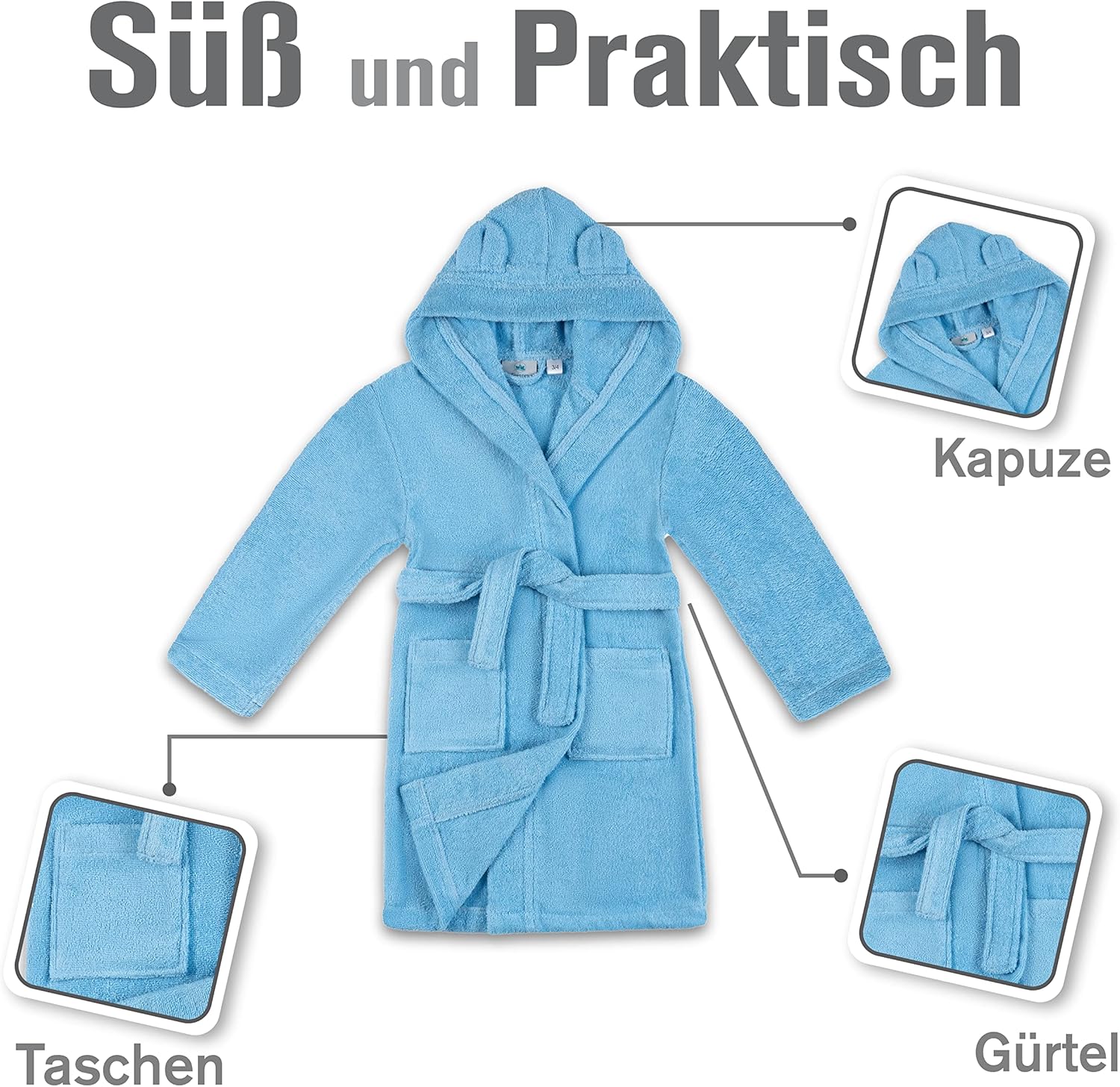 Thumbnail 2 de Twinzen Kinderbademantel aus Baumwolle – 100% Baumwollfrottee, OEKO-TEX, Kapuze mit Ohren