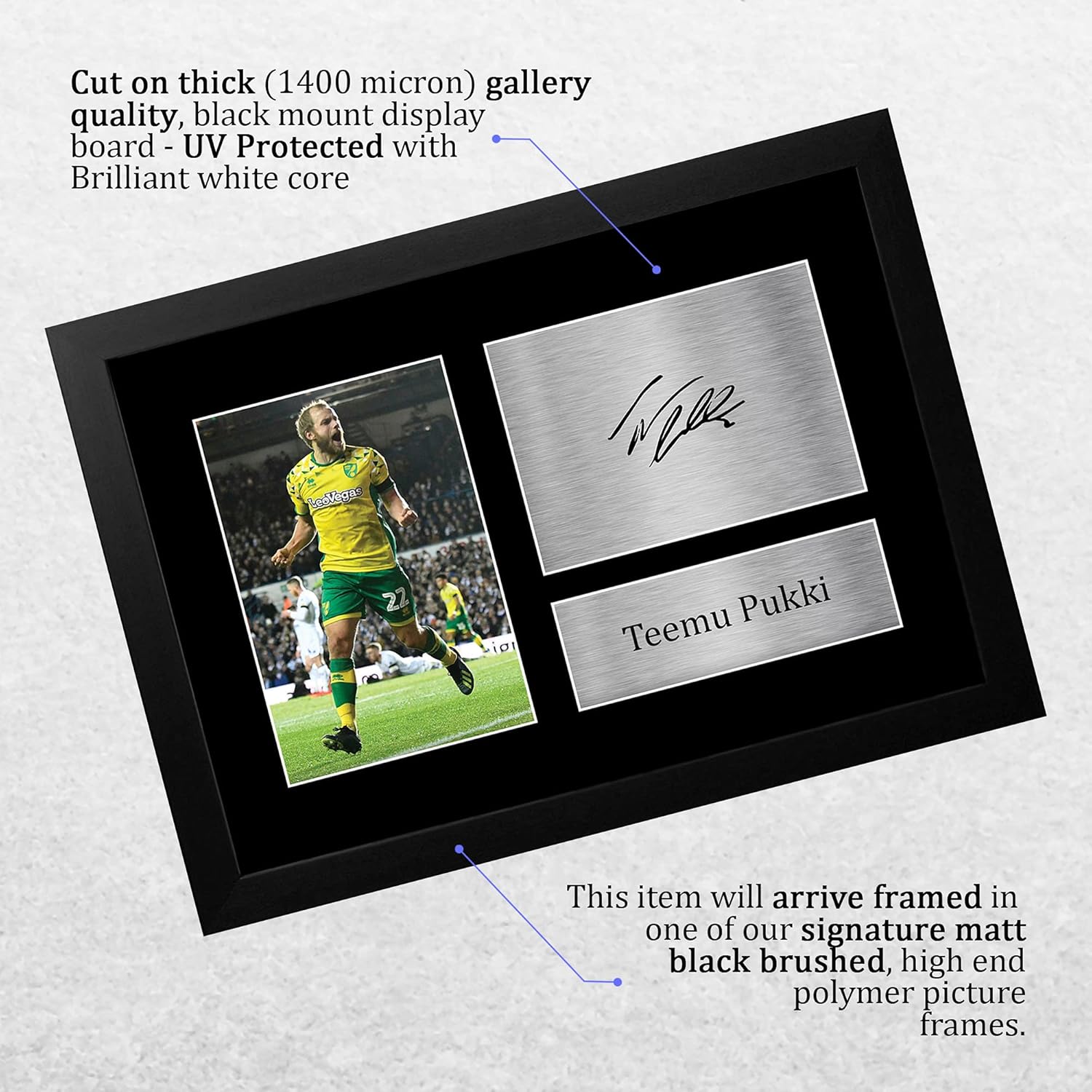 Thumbnail 2 de HWC Trading Teemu Pukki Norwich City framed autograph picture (A4)