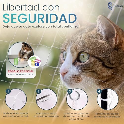 Detalle de NICEOWL Red para Gatos Terraza 8x3m Transparente – Seguridad y Visibilidad sin Complicaciones
