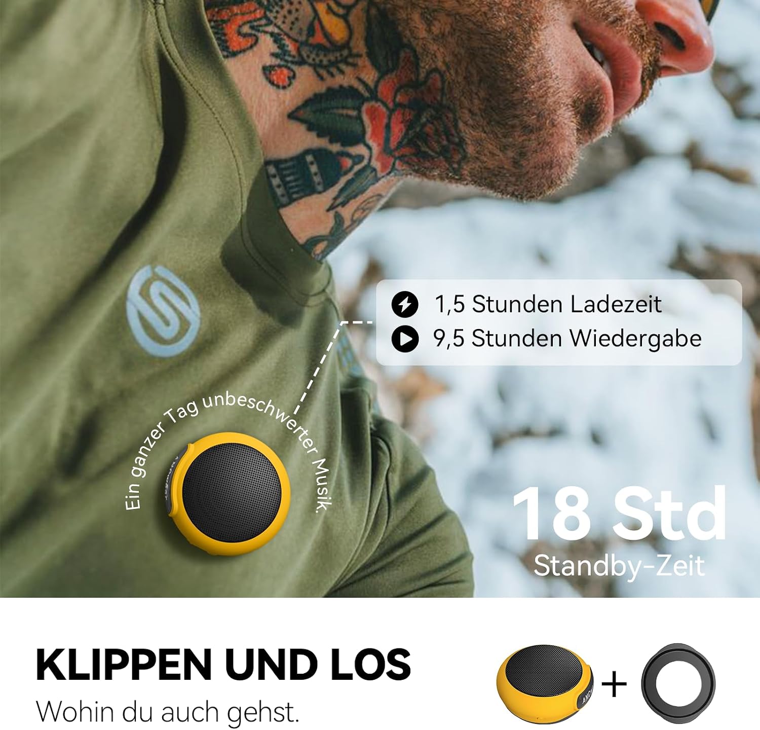 Detalle de ANCwear Tragbarer Bluetooth 5.3 Mini-Lautsprecher mit Mikrofon – Neuartige Wearable-Lösung für Sport und Alltag