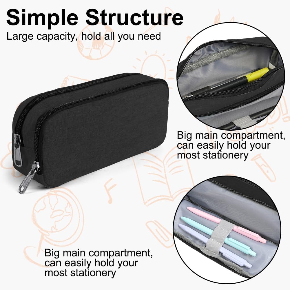 Detalle de OFFCUP Pencil Case for Large Capacity – Black, 2-Compartment Oxford Cloth Pouch