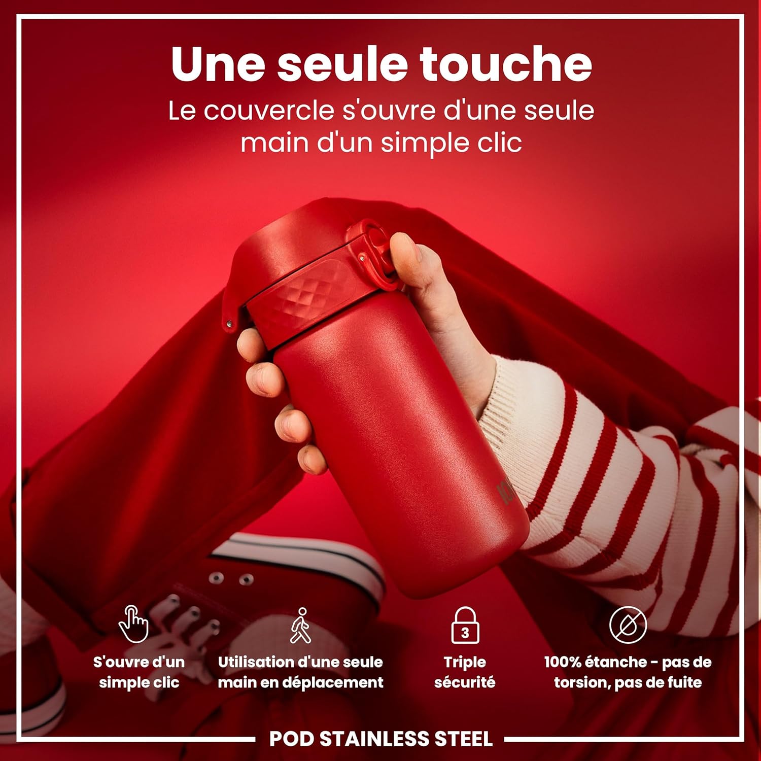 Detalle de Ion8 Gourde Enfant en Inox Léger 400 ml – Non isolée, anti-fuite et lavable au lave-vaisselle