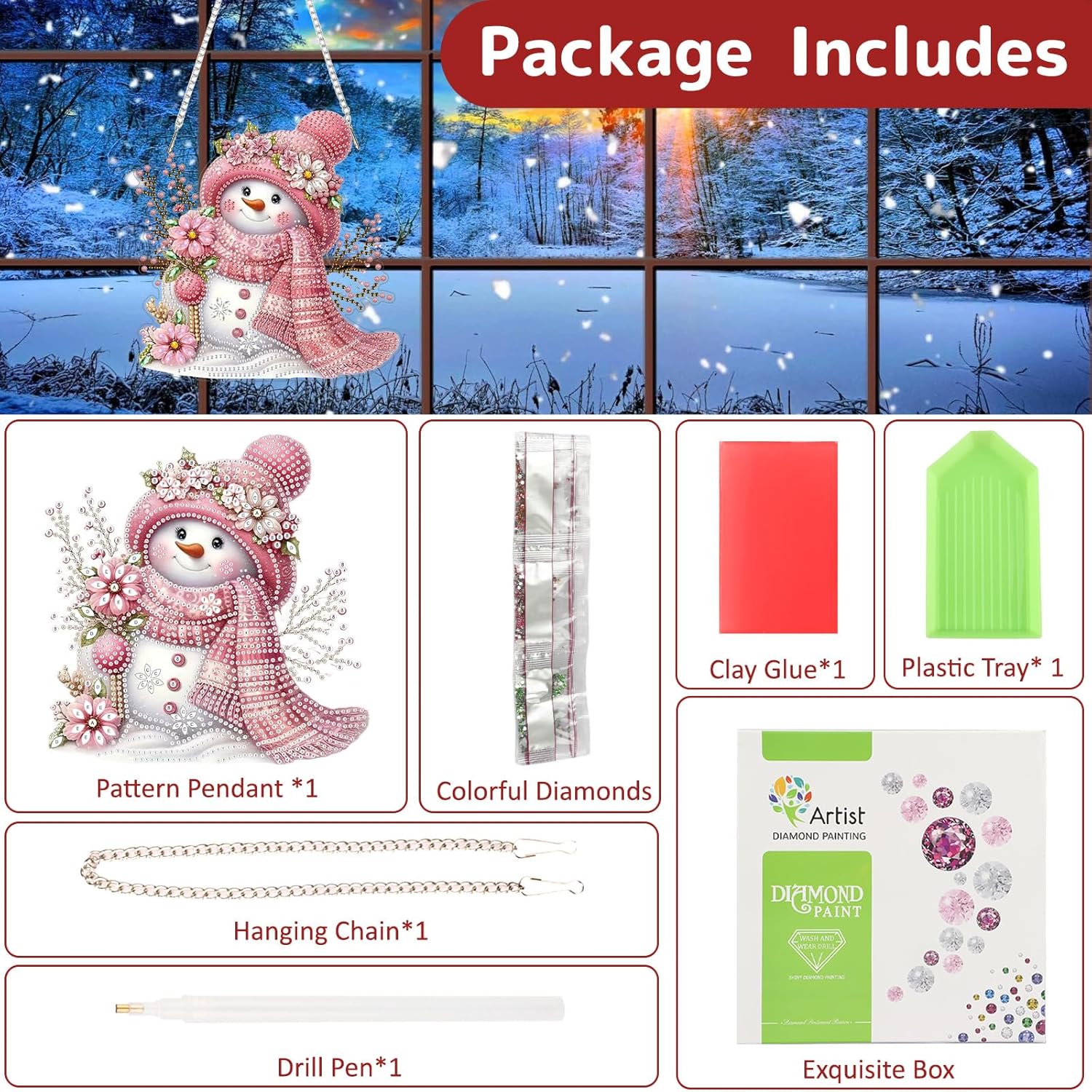 Detalle de GHHKUD Christmas Hanging Diamond Art Kit – Special Shaped Snowmen 5D Diamond Painting